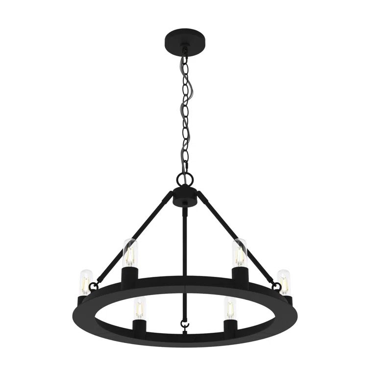 Black Iron Drum Chandelier with Adjustable Chain
