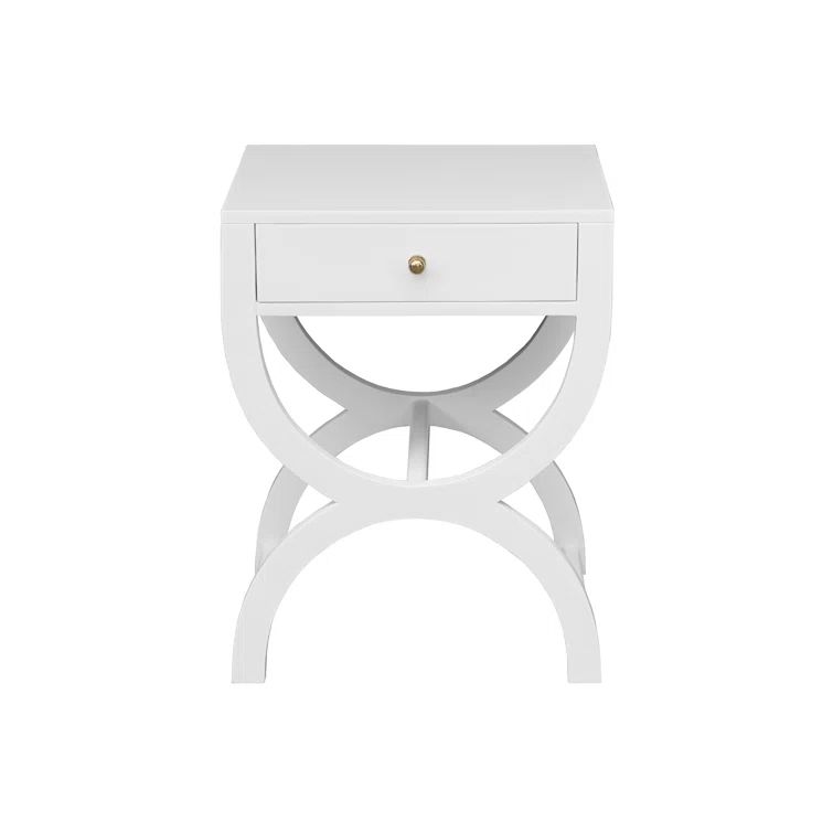 Paige White Rectangular Side Table with Brass Pull and Storage