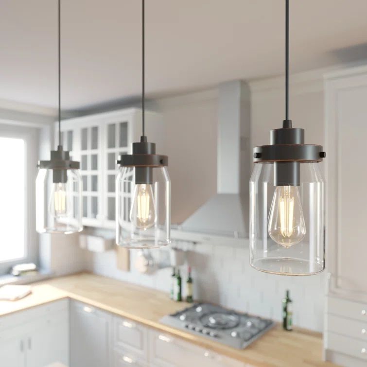 Onyx Bengal Rustic 3-Light LED Jar Pendant with Clear Glass Shades