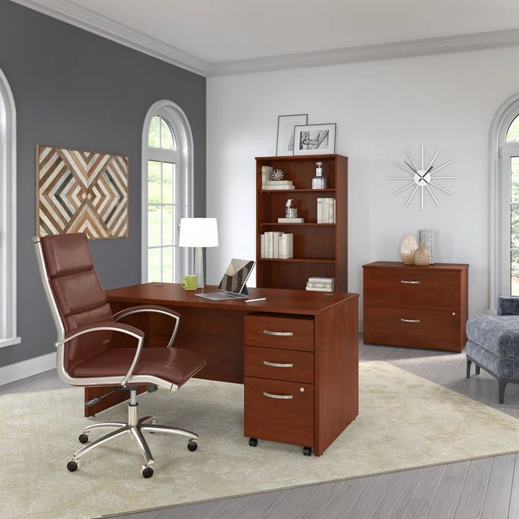 Hansen Cherry Thermally Fused Laminate Office Desk with Mobile File Cabinet