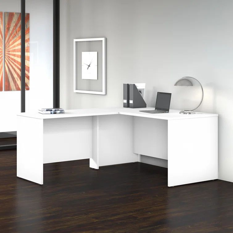 White Engineered Wood L-Shaped Corner Desk with Drawer and Filing Cabinet