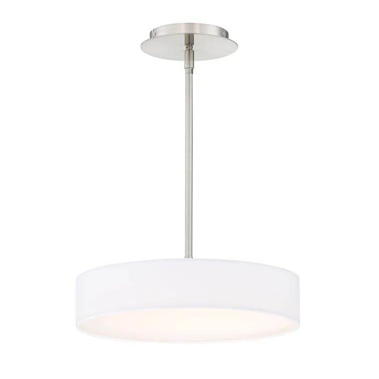 Cosmopolitan Brushed Nickel 14" LED Drum Pendant with Grey Linen Shade