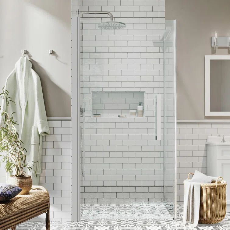 Pasadena Chrome Frameless Rectangle Shower Kit with Tempered Glass