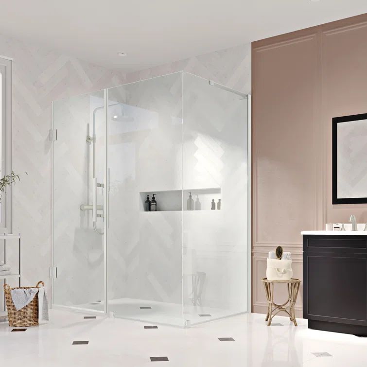 Tampa-Pro 57" Satin Nickel Frameless Corner Shower Enclosure