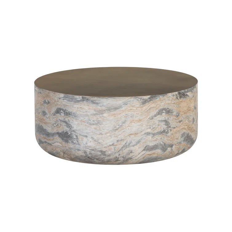 Round Brown and Gold Marble Outdoor Coffee Table