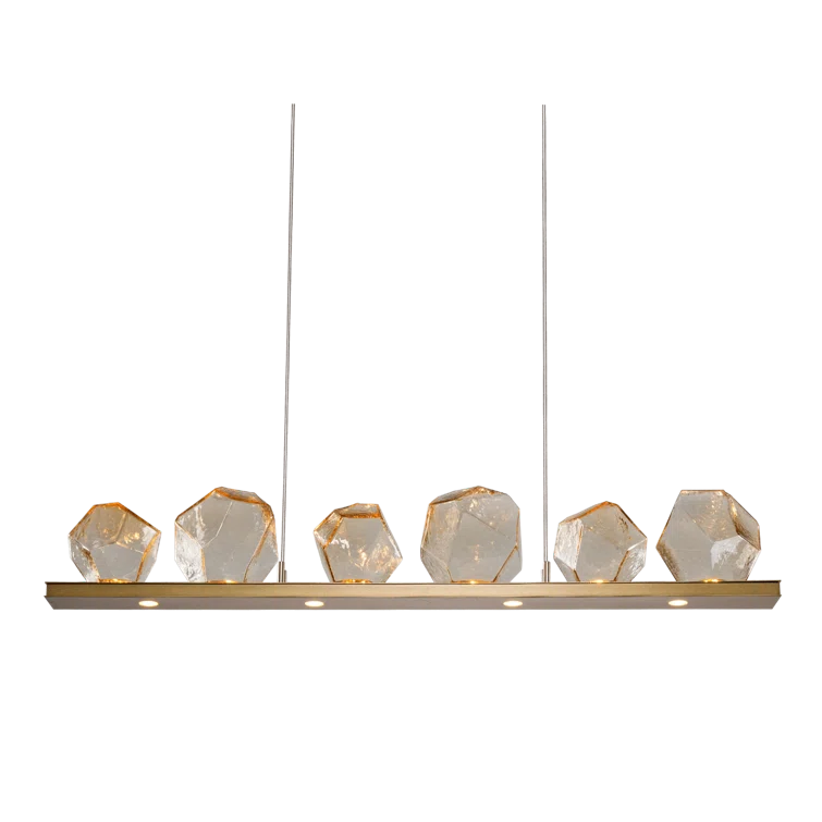 Amber Gem 10-Light Gilded Brass Island Pendant with LED