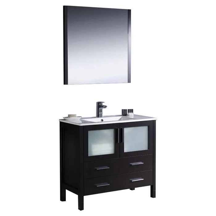 Espresso Modern 35.75'' Free-Standing Bathroom Vanity Set with Integrated Sink