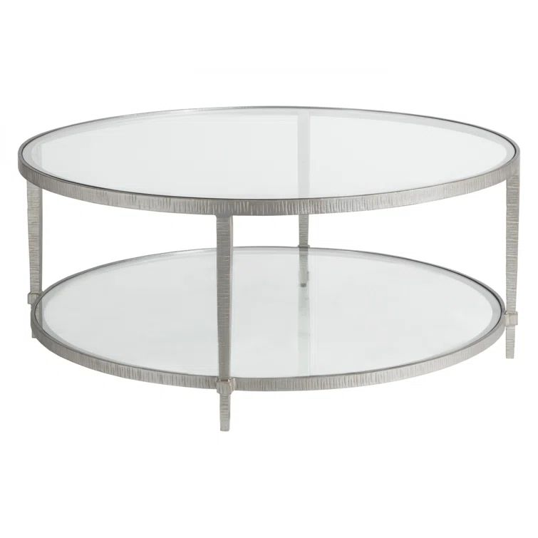 Claret 42" Round Silver Metal and Glass Cocktail Table