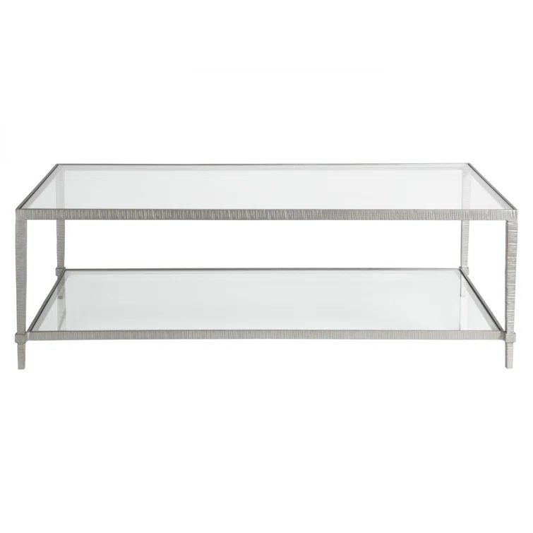 Transitional Claret 54" Rectangular Glass Cocktail Table in Silver