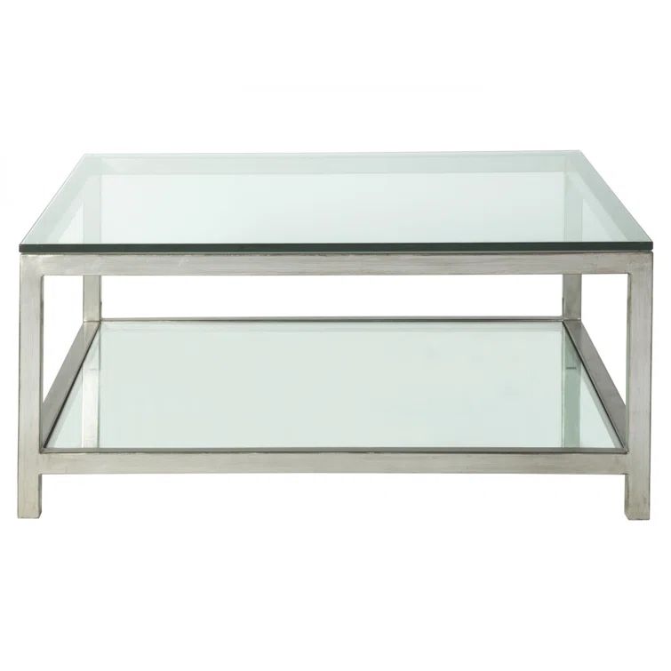 Argento Square Silver Metal & Glass Cocktail Table 42"