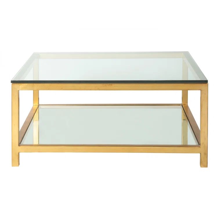 Gold Square Metal and Glass Cocktail Table