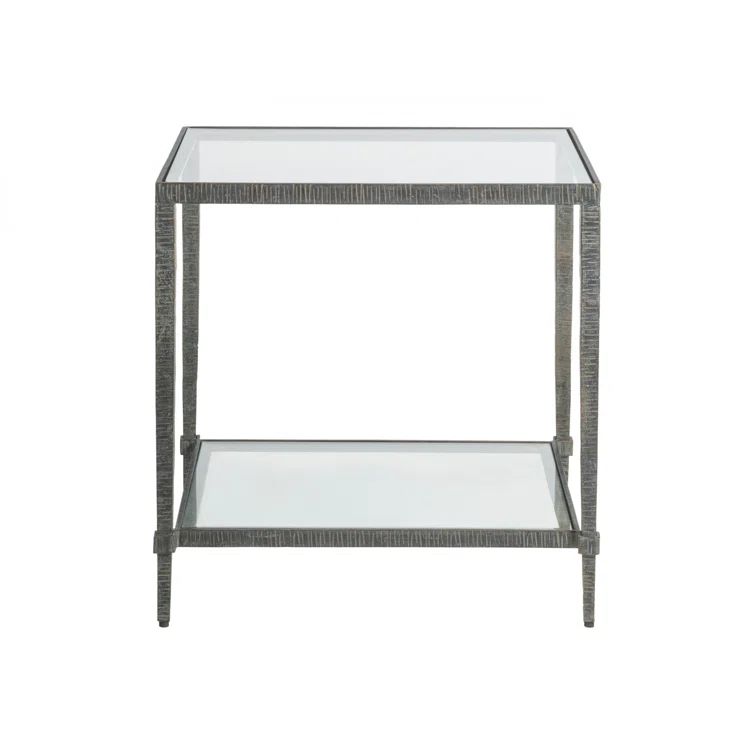 Hand-Forged Black Iron Rectangular End Table with Glass Top