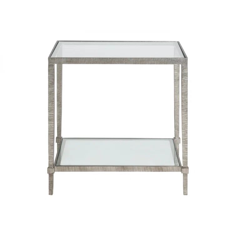 Transitional Claret 24" Silver Leaf Rectangular End Table with Glass Top