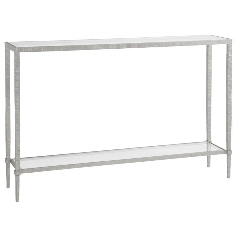 Transitional 54'' Silver Metal and Glass Console Table with Storage