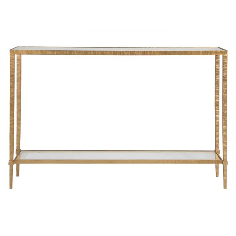 Claret Gold Leaf Rectangular Console Table with Glass Shelf