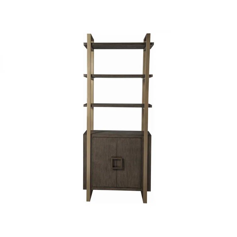 Transitional Warm Brown Wood and Metal Bookcase with Adjustable Shelves