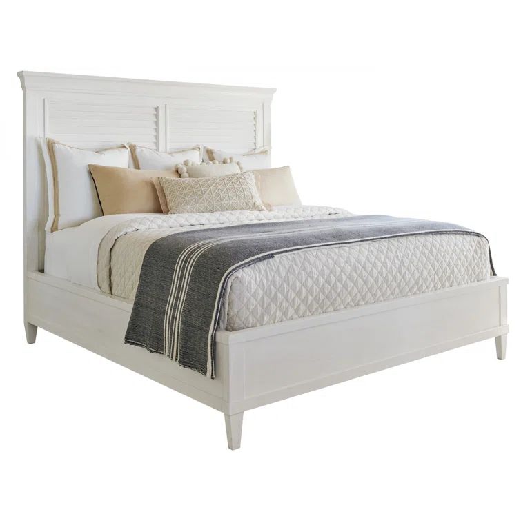 King White Upholstered Wood Frame Panel Bed with Headboard