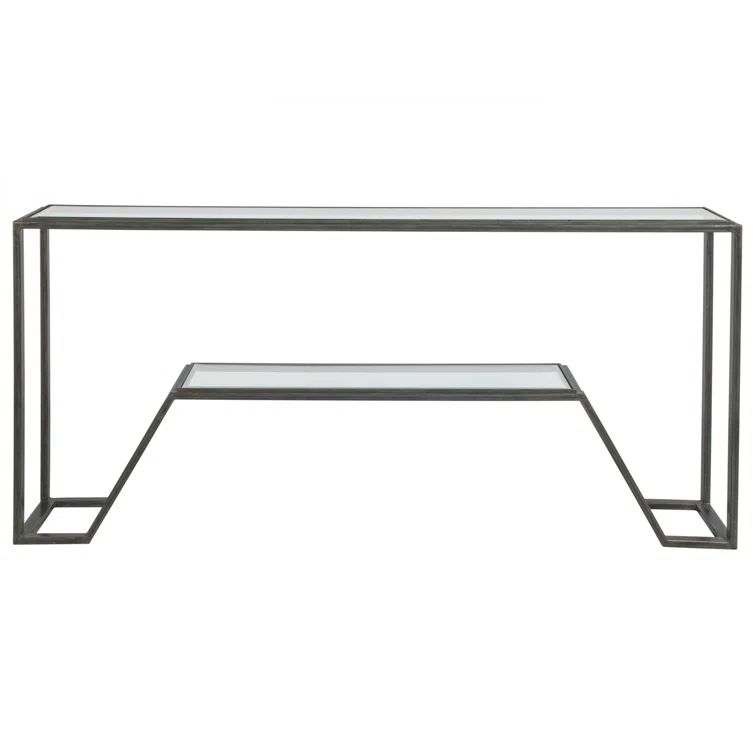 Modern Elegance 73" Black Metal and Glass Rectangular Console