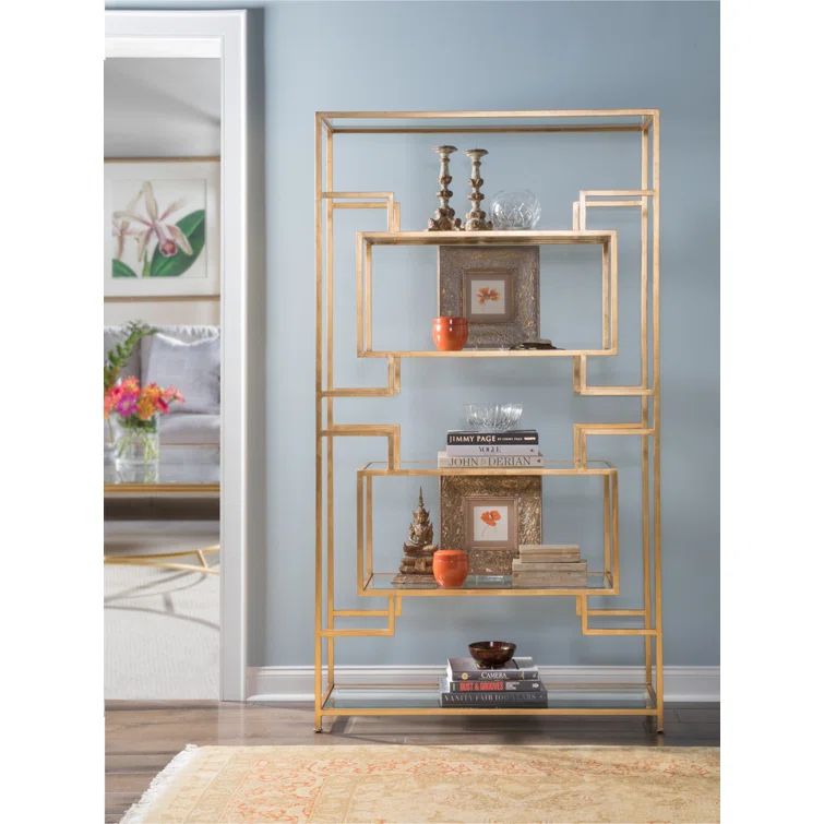 Gold Leaf Transitional Etagere with Glass Shelves