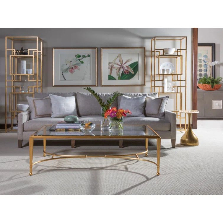 Gold Leaf Transitional Metal Etagere with Glass Shelves