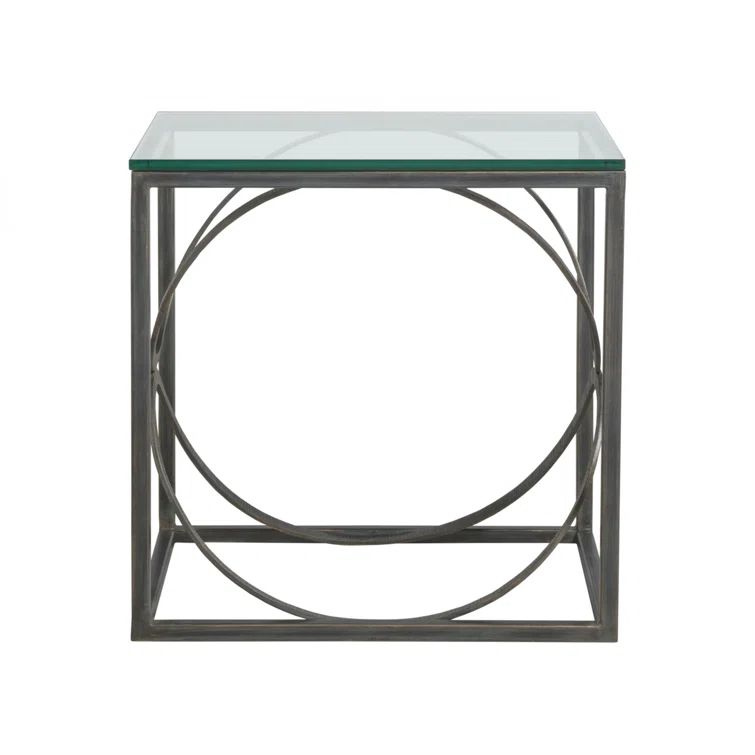 Black Metal and Glass Rectangular End Table with Ellipse Design
