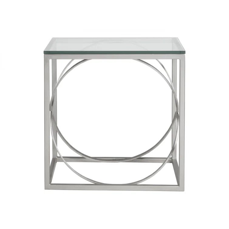 Silver Rectangular Metal and Glass End Table