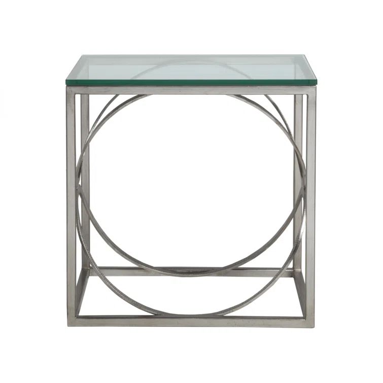 Silver Rectangular Metal and Glass End Table