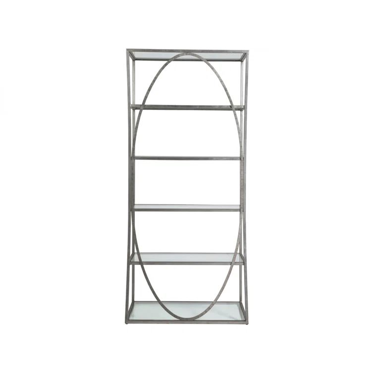 Ellipse Silver Leaf 5-Shelf Iron and Glass Etagere