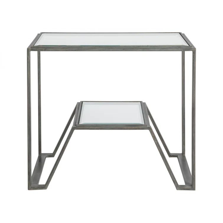 Byron Black Rectangular Iron and Glass End Table