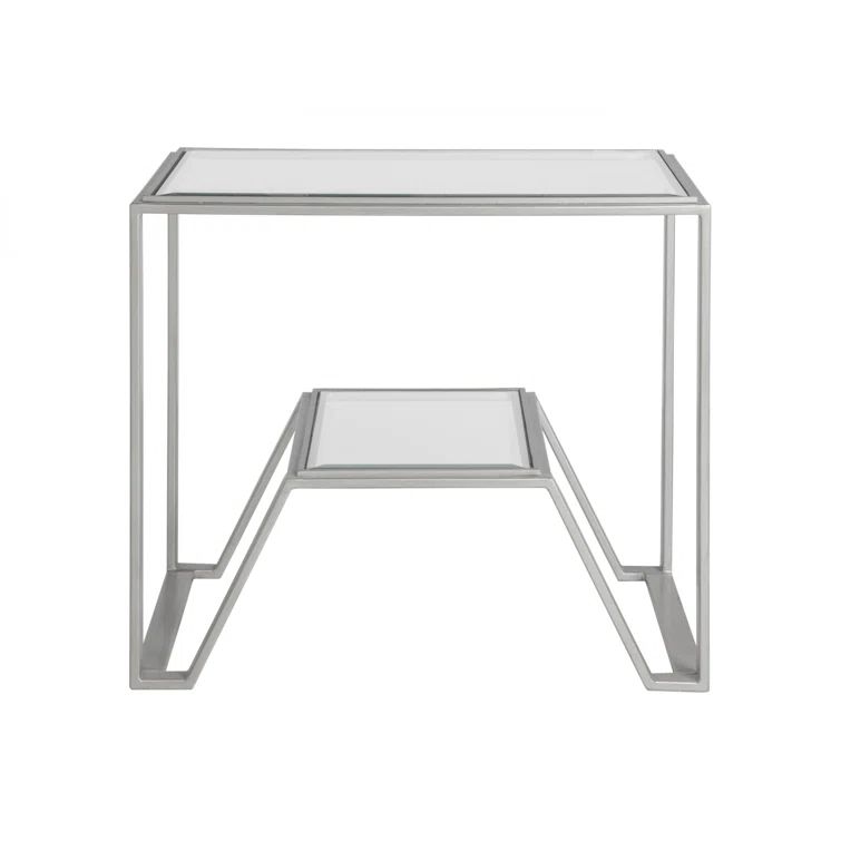 Argento Silver Rectangular Metal and Glass End Table