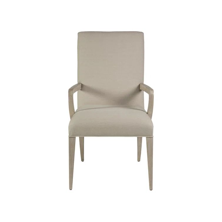 Bianco Linen Upholstered Parsons Arm Chair with Wood Frame