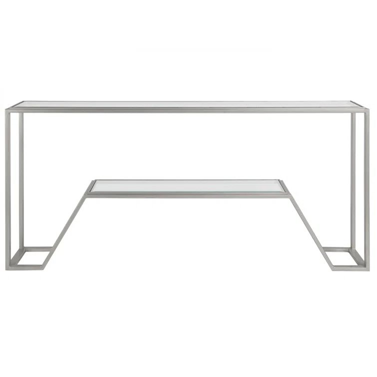 Silver Metal and Glass Rectangular Console Table with Storage