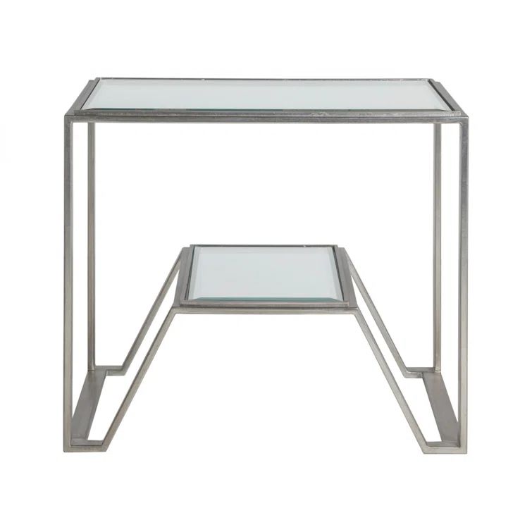 Elegant Byron Silver Leaf Rectangular Metal and Glass End Table