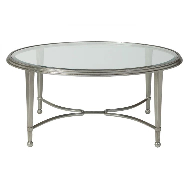 Sangiovese 42" Transitional Round Silver Leaf Glass Cocktail Table