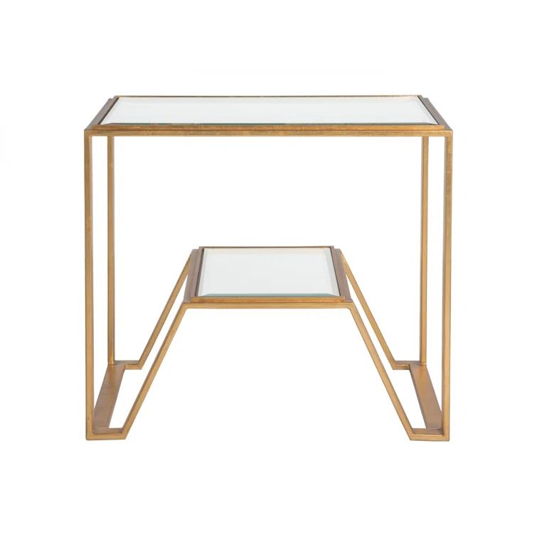 Byron Gold Leaf 28" Rectangular Metal & Glass End Table