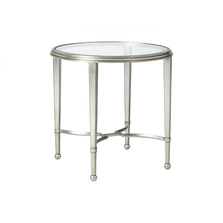 Sangiovese 26" Transitional Silver Leaf Round Metal & Glass End Table