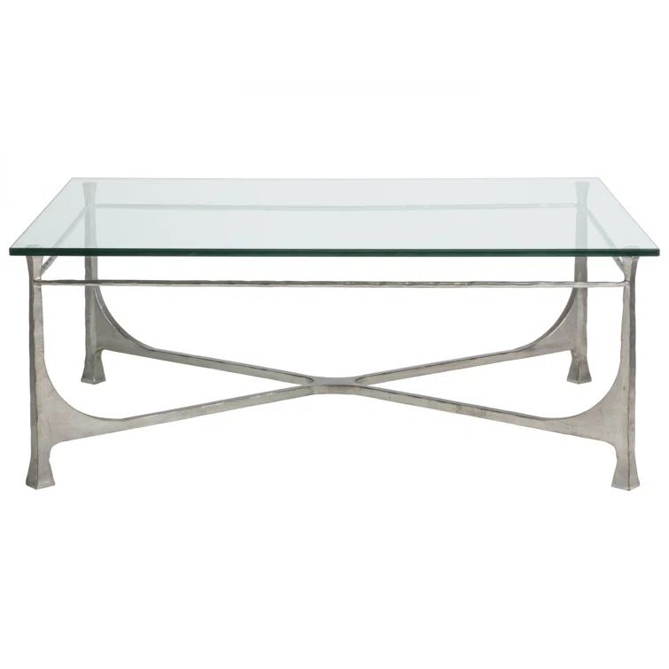 Bruno Transitional Handforged Silver Cocktail Table with Glass Top