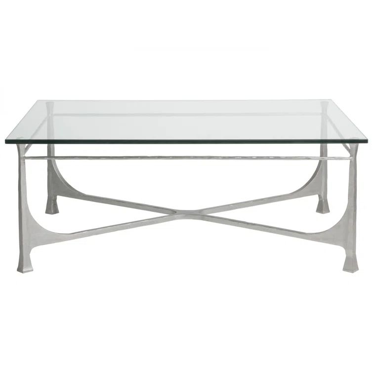 Bruno 48" Transitional Rectangular Wood and Glass Coffee Table in Silver