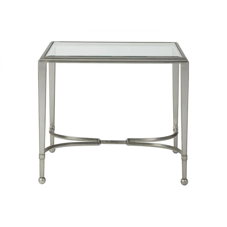 Sangiovese Silver Leaf 24" Hand-Forged Iron and Glass End Table