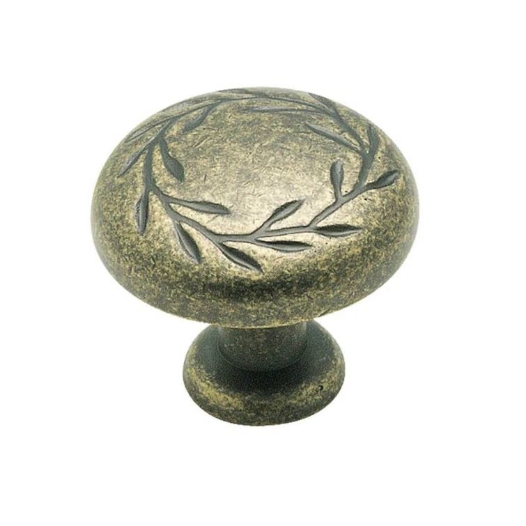 Weathered Brass Round Cabinet Knob with Mounting Hardware