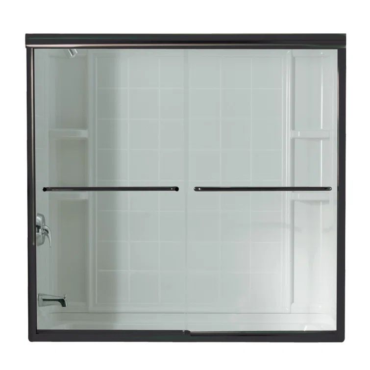 Finesse Brushed Nickel Frameless Sliding Bath Door with Frosted Glass
