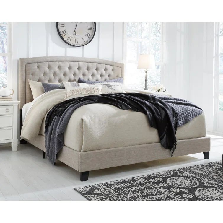 Transitional Queen Upholstered Bed with Tufted Headboard, Gray