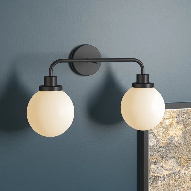 Elegant 2-Light Black Bath Sconce with Frosted Opal Shade