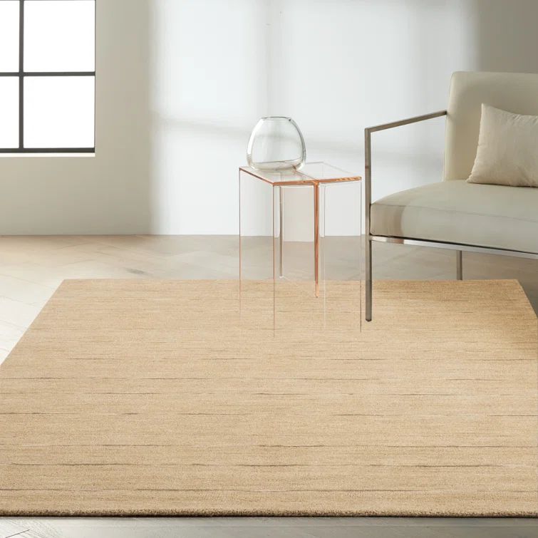 Hand-Loomed Beige Stripe Wool Rug 8' x 10'
