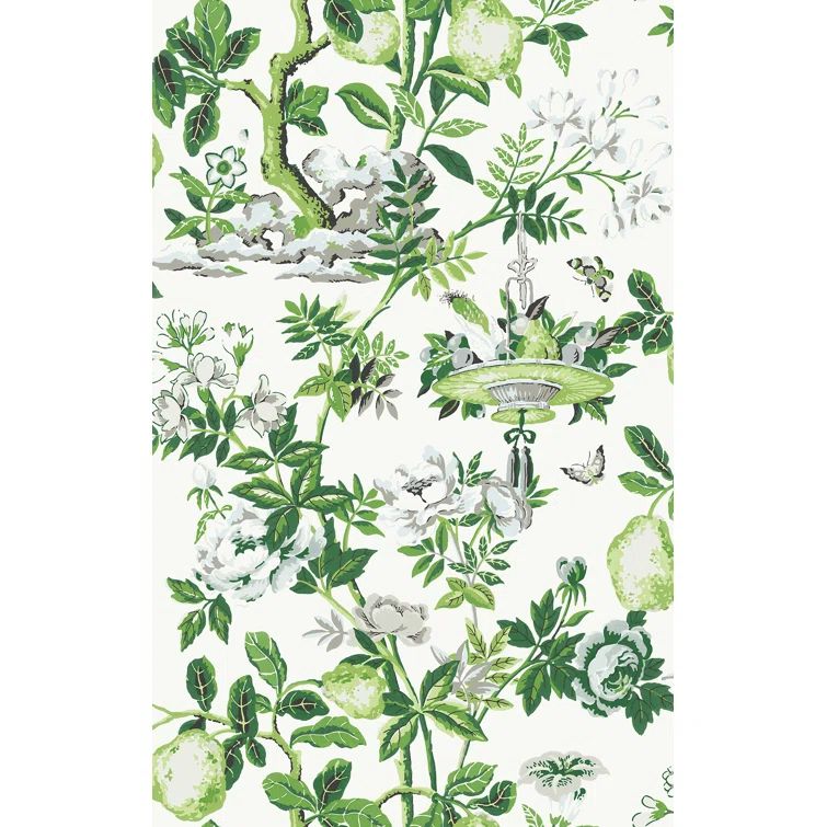 Green and White Floral Self-Adhesive Vinyl Wallpaper