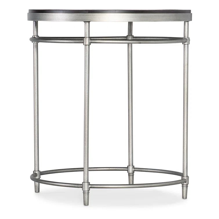 Round Black and Silver Wood Metal End Table with Storage