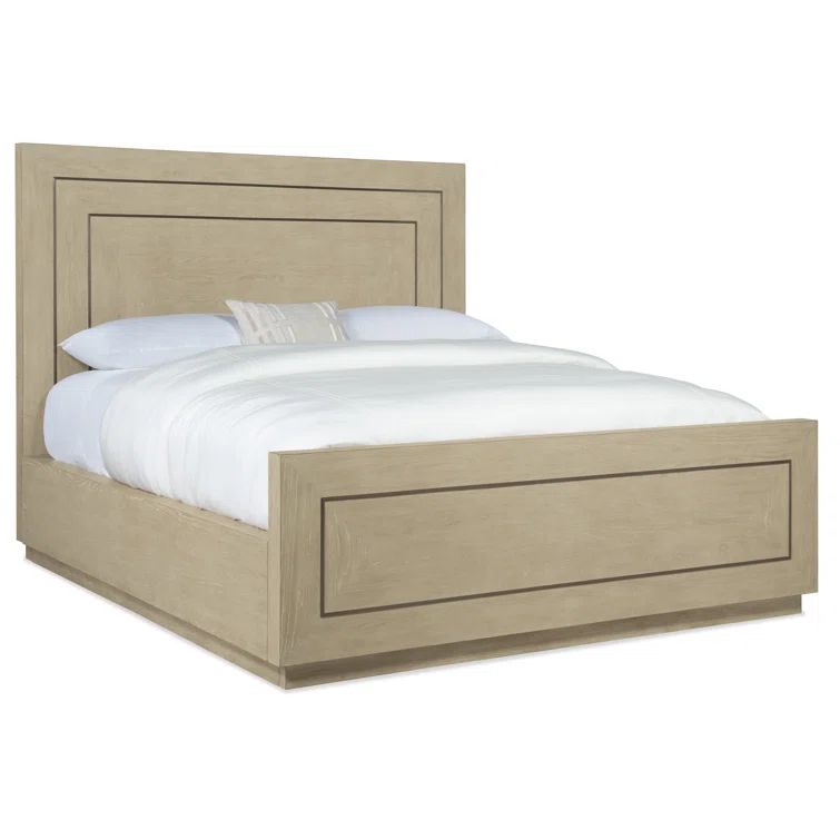 Beige Oak Veneer California King Panel Bed with Headboard