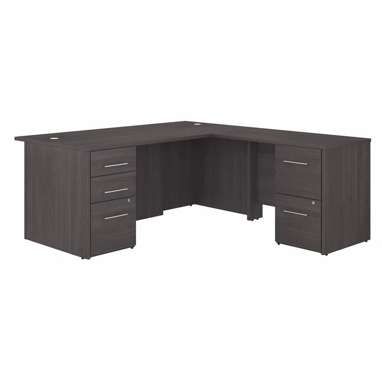 Storm Gray L-Shaped Executive Desk with Integrated Filing Cabinets