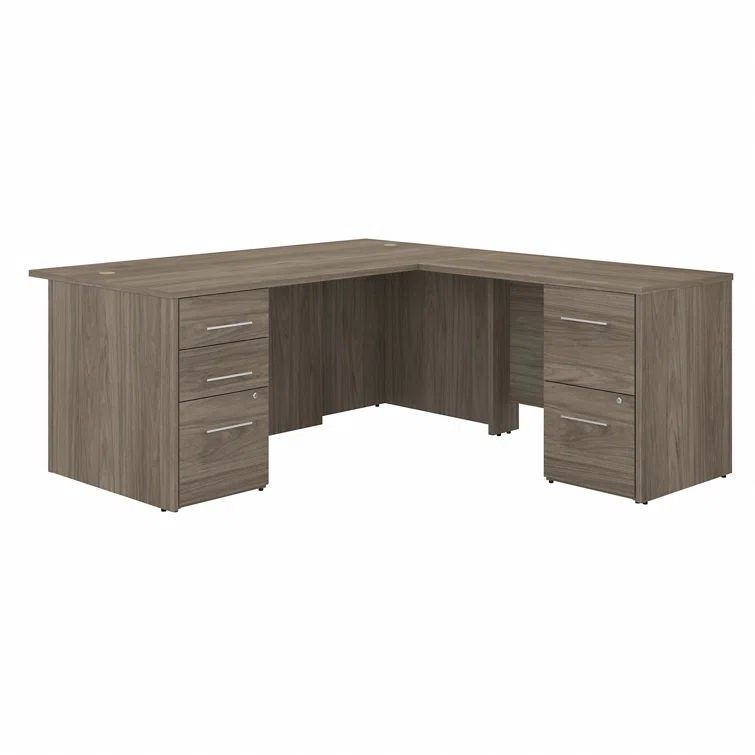 Modern Hickory Executive L-Shaped Desk with Filing Cabinets