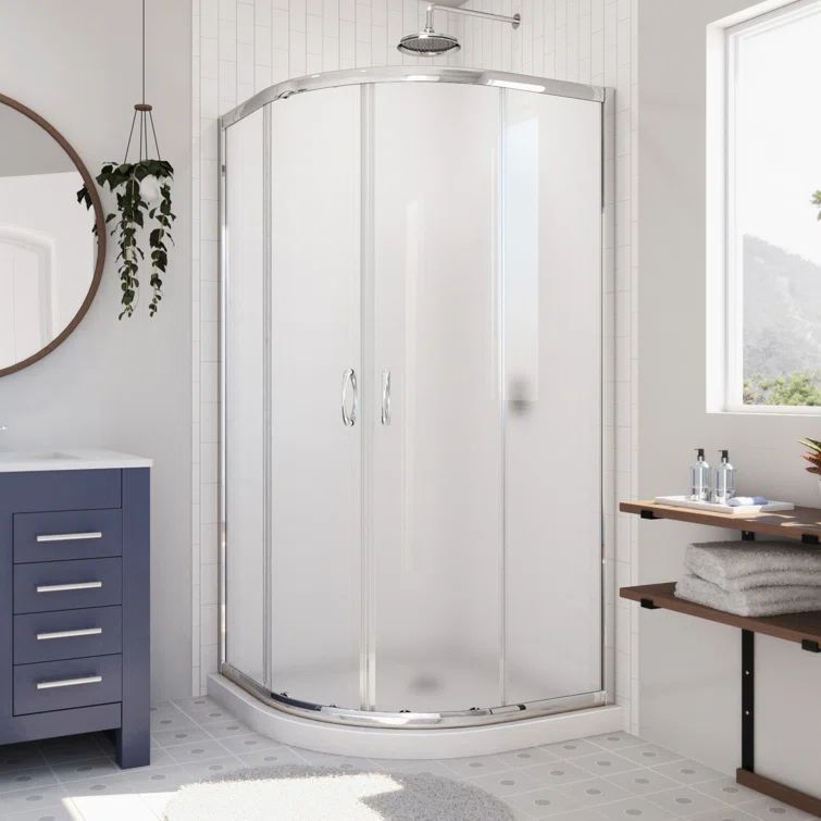 Prime 38" Frosted Glass Round Sliding Shower Enclosure